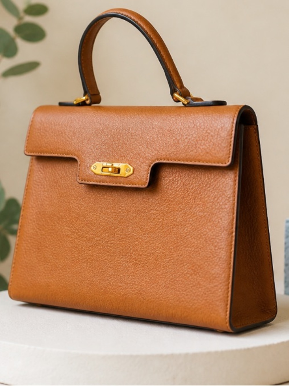 Valentino Garavani Classic Top-Handle Leather Satchel in Brown